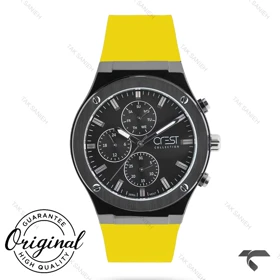 ساعت کرست مردانه 6315-5 مشکی بند رابر زرد Crest-10976-G