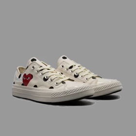 کانورس پلی خال‌خالی سفید ساق کوتاه Converse Cdg Play White Polka Dot Lowtop