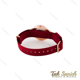 ساعت دنیل ولینگتون رزگلد صفحه سفید زنانه بند برزنت زرشکی DW-4978-L