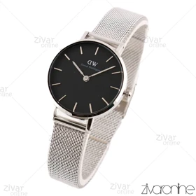 ساعت دنیل ولینگتون زنانه حصیری سیلور صفحه مشکی 102215