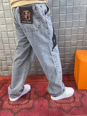 شلوار نیم بگ مردانه آبی چاپی RAF SIMONS چاپدار 020