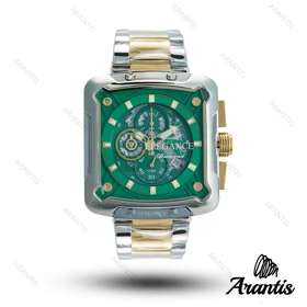 ساعت مردانه الگانس diamond سیلور طلایی صفحه سبز m-10243