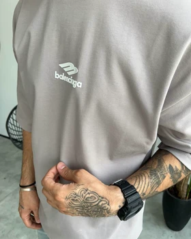تیشرت یقه گرد چاپی Balenciaga رنگ طوسی