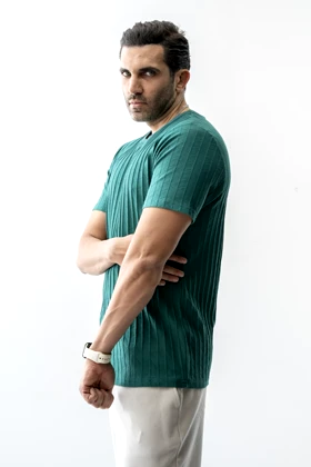 تیشرت بیسیک ژاکارد جناقی مردانه