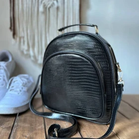 کوله پشتی چرم مشکی Backpack Black A02