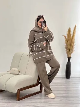 ست بافت و شلوار راه راه محنا