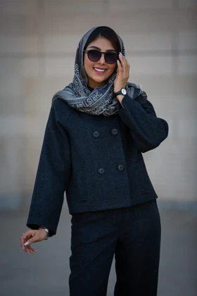 پالتو کراپ کت یقه قیفی (مشکی)