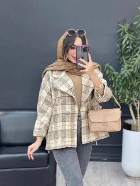 پالتو چهارخونه تک دکمه بغل چاک
