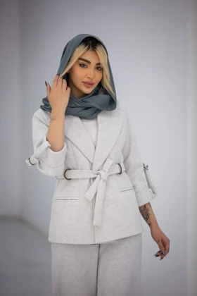 کت زنانه فوتر بغل سگک دار (طوسی)