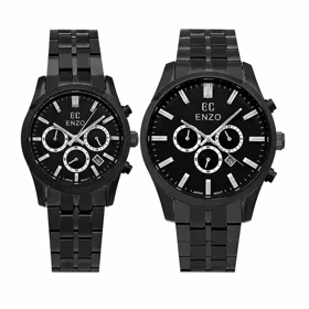 ساعت ست انزو EC-3122 سه موتوره فول مشکی اورجینال مدل Enzo-8765-S