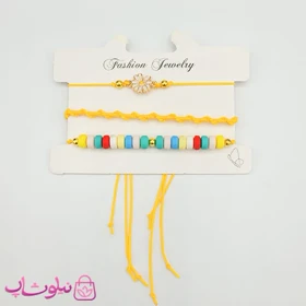 دستبند یا پابند دخترانه زرد طرح گل بابونه پک سه تایی