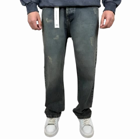 شلوار جین نیم بگ مردانه زاپ‌دار (Semi-Baggy) آبی دودی شسته شده