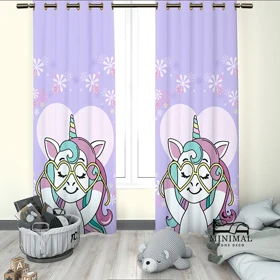 پرده کودک طرح اسب تک شاخ مدل W4629