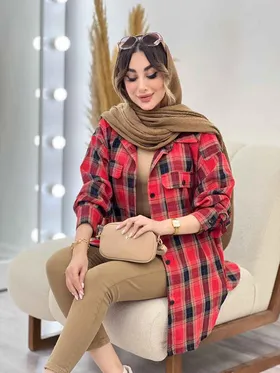 مانتو چهارخونه سرجیب دکمه