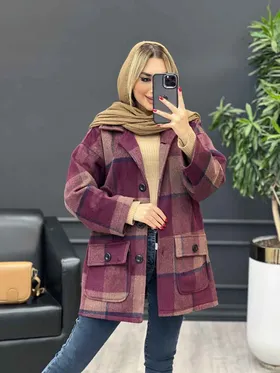 پالتو چهارخونه آستین پاگن