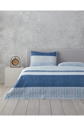 روتختی دو نفره English Home مدل Sleek Stripes پلی‌استر - آبی
