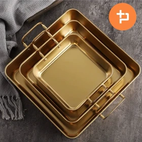 تابه سرو مربع دسته دار استیل طلایی در سه سایز