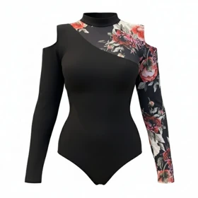 بادی آستین بلند زنانه مدل گل‌دار شانه باز