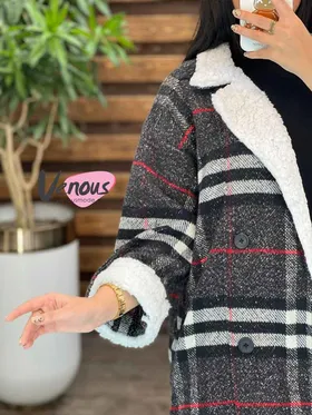 پالتو چهارخونه یقه خز