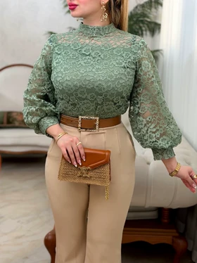 شومیز دانتل آستین پف 3722