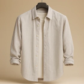 پیراهن مردانه نخی طوسی راه راه میله ای فوق‌العاده خنک و لطیف