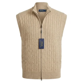 ژیله بافت تمام زیپ طرح مارپیچ برند Polo Ralph Lauren (کرم)