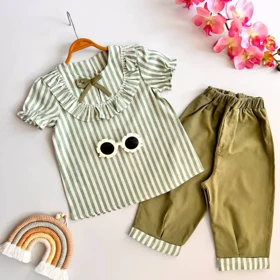 ست دوتیکه شومیز شلوارک دخترانه