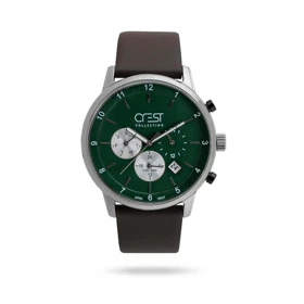 ساعت مچی مردانه کرست بند چرم نقره ای کد Crest 6257/5