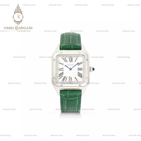 ساعت مچی کارتیه دومونت بند چرمی سبز صفحه سفید Cartier
