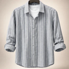 پیراهن مردانه «نقره‌ای خطی» لینن‌پنبه‌ای پرمیوم