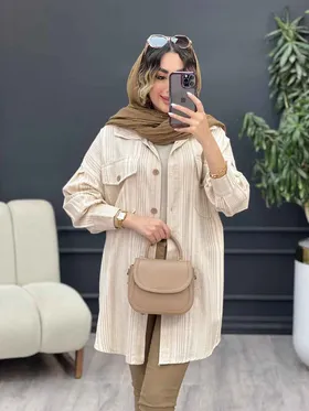 مانتو راه راه جیب پاکتی پایین هلال