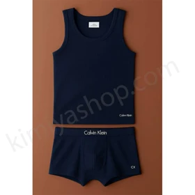 ست رکابی و شورت مردانه کلوین کلاین (CK) سرمه‌ای – نخ پنبه کبریتی درجه یک