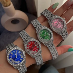 خرید ساعت لاکچری با صفحه رنگی و بند نگین‌دار جدیدترین مدل‌های2025