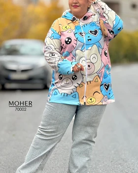 هودی کرکدار زنانه سایز بزرگ طرح گربه های ملوس