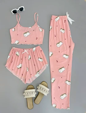 ست سه تیکه نیم‌تنه،شلوارک و شلوار کد 2838