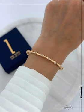 دستبند بامبو آینه‌ای نگین خطی باریک