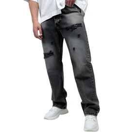 شلوار جین بگ مردانه طوسی مدل زاپ