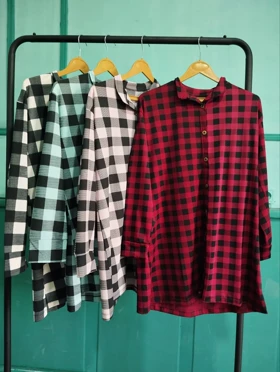 شومیز مانتویی چهار خانه زنانه کد 4030207