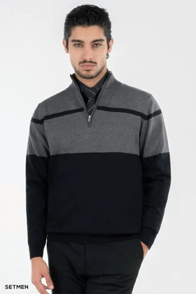 بافت مردانه نیم زیپ یقه ایستاده کلاسیک