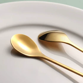 قاشق بلند 6 عددی طلایی طرح برگ