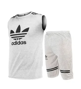 ست رکابی و شلوارک مردانه آستین حلقه‌ای Adidas ساده یقه گرد