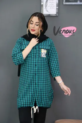 مانتو چهارخونه جیب چاپی