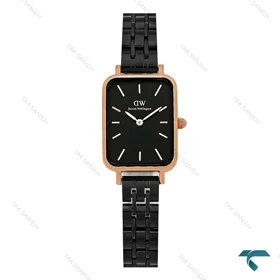 ساعت مستطیلی دنیل ولینگتون زنانه رزگلدمشکی ایندکس خط DW-8018-L