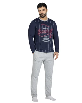 ست راحتی مردانه آستین بلند سیلکا مدل Baseball