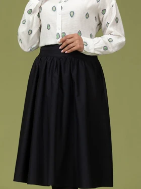 دامن زنانه میدی کتان کمر کش پیلی دار کلوش کژوال سریر