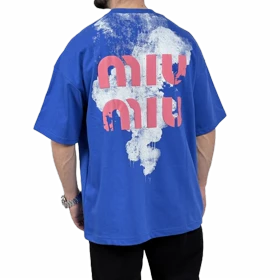 تیشرت آستین کوتاه مردانه دونخ آبی مدل MIU MIU