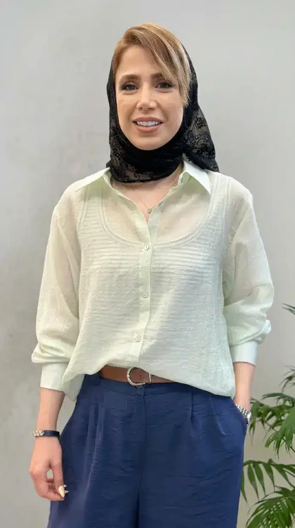 شومیز شیشه ای با تاپ پشت دکمه پاستا