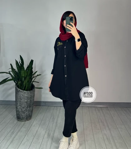 مانتو لینن جیب گلدوزی(ایراد دار)