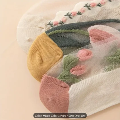 جوراب فانتزی طرح گل شیشه ای