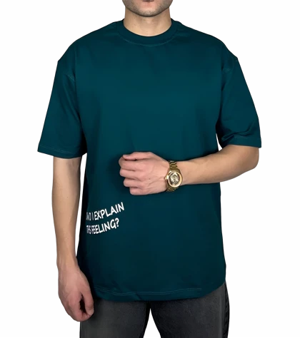 تیشرت آستین کوتاه مردانه سبز با چاپ نوشته سفید